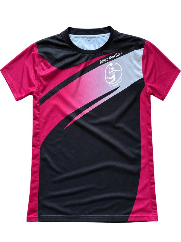 Le maillot du SLDB, noir et bordeaux avec l’inscription Allez Martin !
